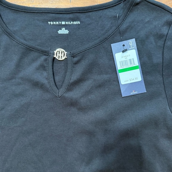 Tommy Hilfiger Black Fitted Cut Out Short Sleeve Tee size L - Picture 5 of 9